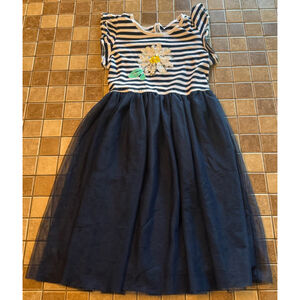Girls Wonder Nation Dress L (10-12) Blue White Striped Tulle Flower